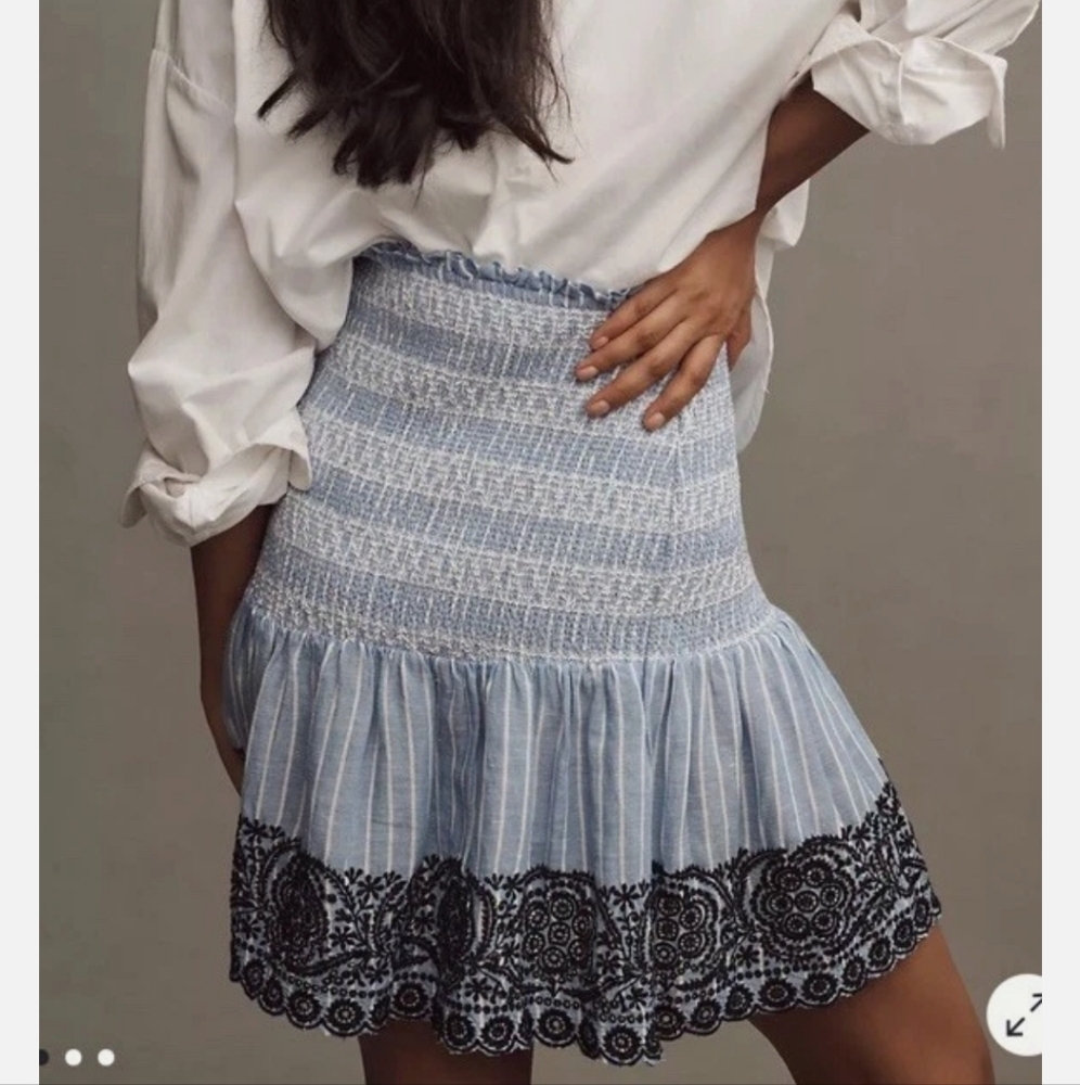 Maeve Light Blue Skirt with Black Lace Detail - Picture 2 of 6